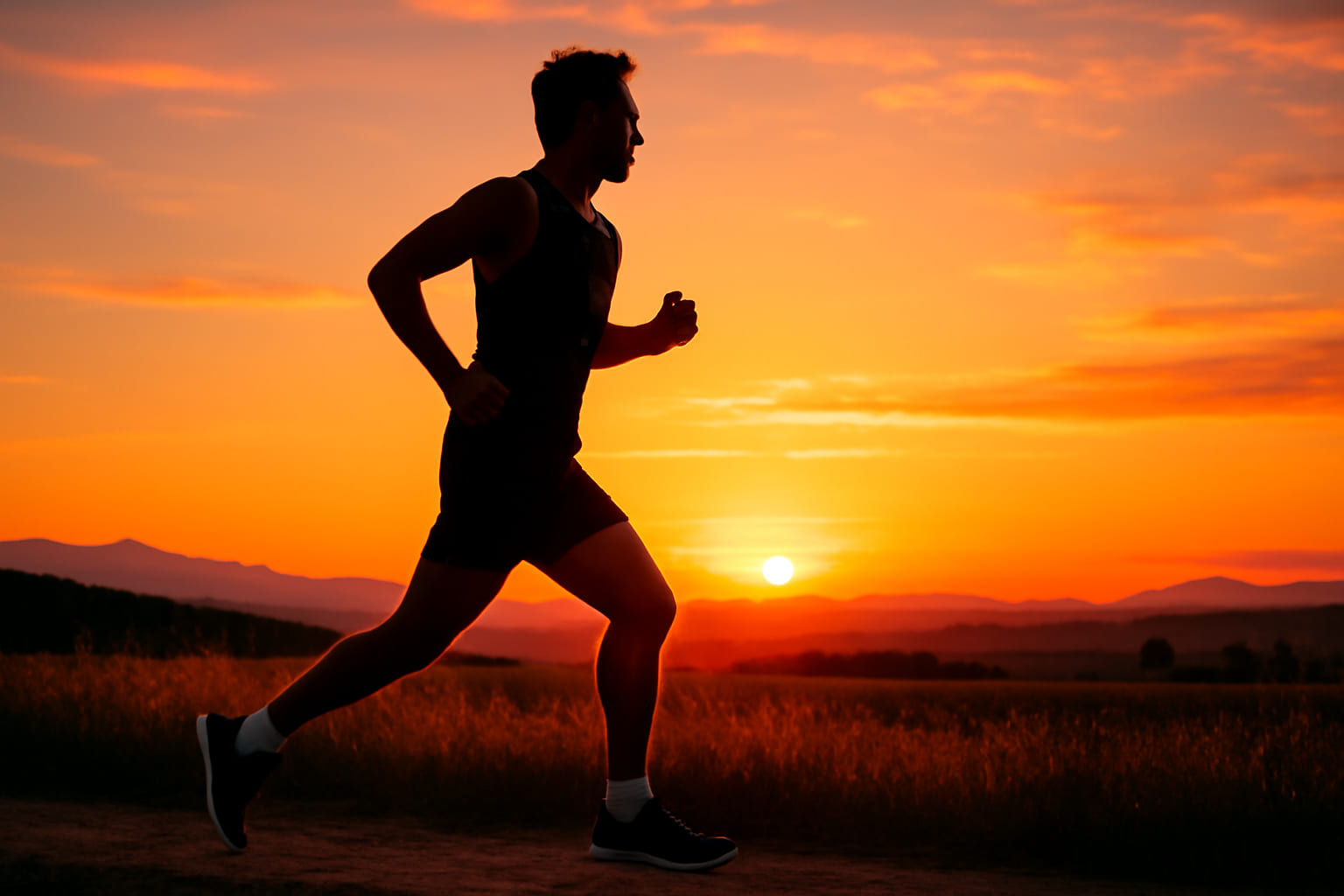 Uomo che corre al tramonto